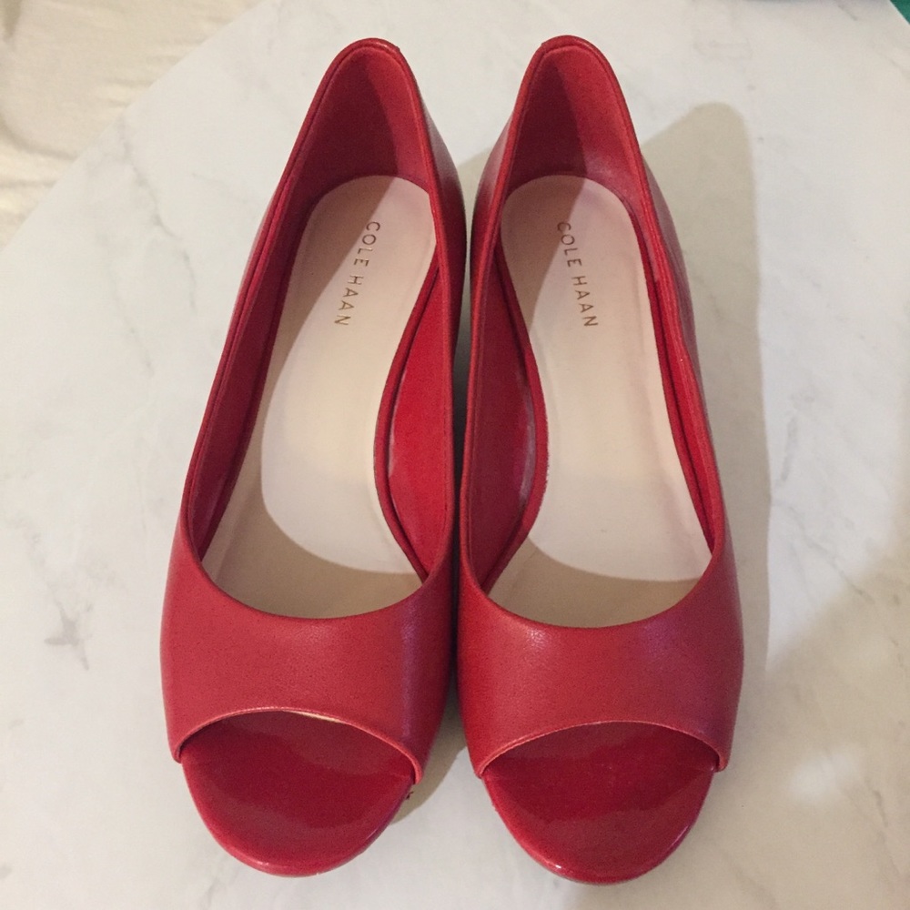 Cole Haan Red Peep Toe Wedges